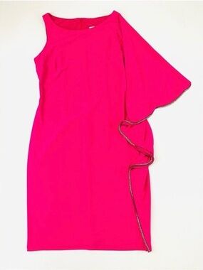 Joseph Ribkoff pink formal dress Size 8 one arm crystal trim sleeveless